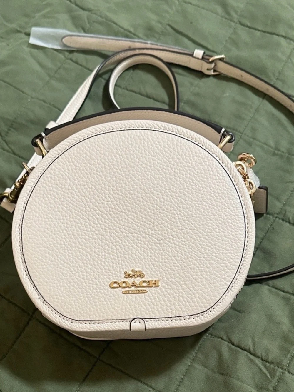 Coach White Round Crossbody Bag with Gold Logo